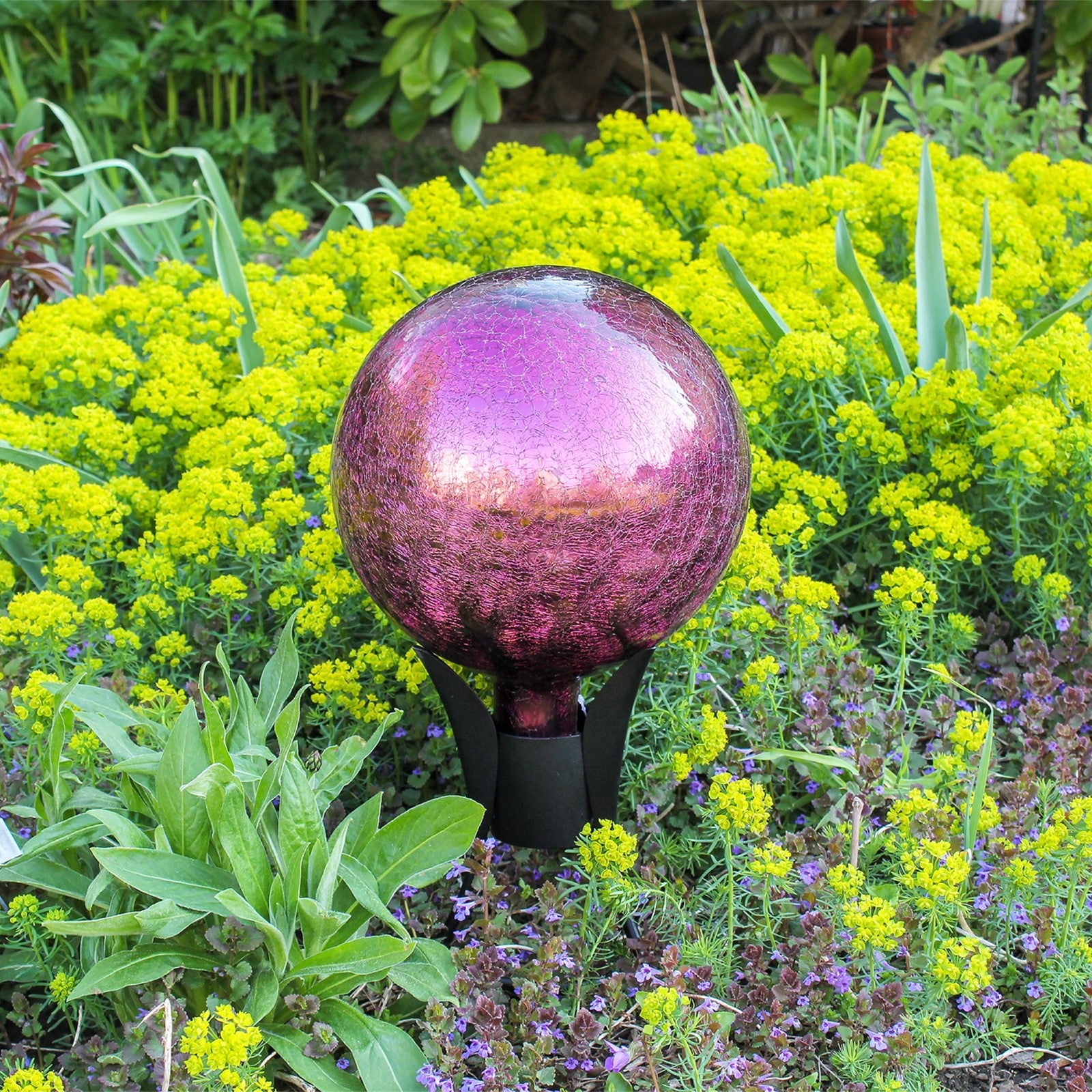 ACHLA 10in Gazing Globe | Crackle Plum Hand-Blown Glass | Garden & Patio Accent | 16 x 16 x 16 in | Model G10-PL-C