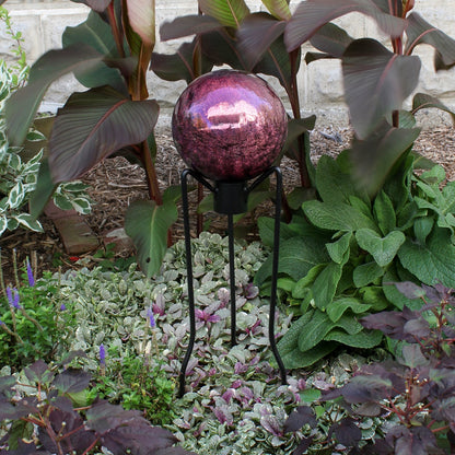 ACHLA 10in Gazing Globe | Crackle Plum Hand-Blown Glass | Garden & Patio Accent | 16 x 16 x 16 in | Model G10-PL-C