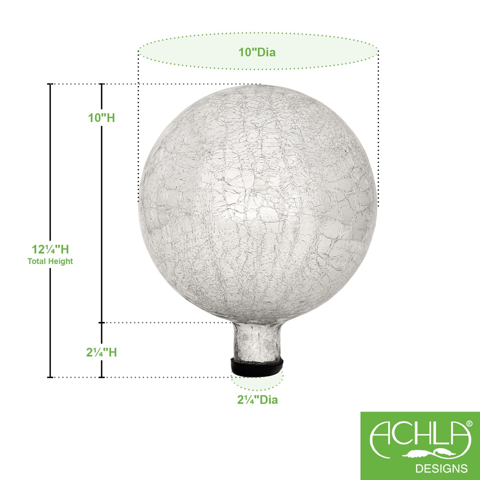 ACHLA 10in Gazing Globe | Silver Crackle Glass Garden Sphere | Outdoor Patio & Garden Decor | 10 x 10 x 12 in | Model G10-S-C