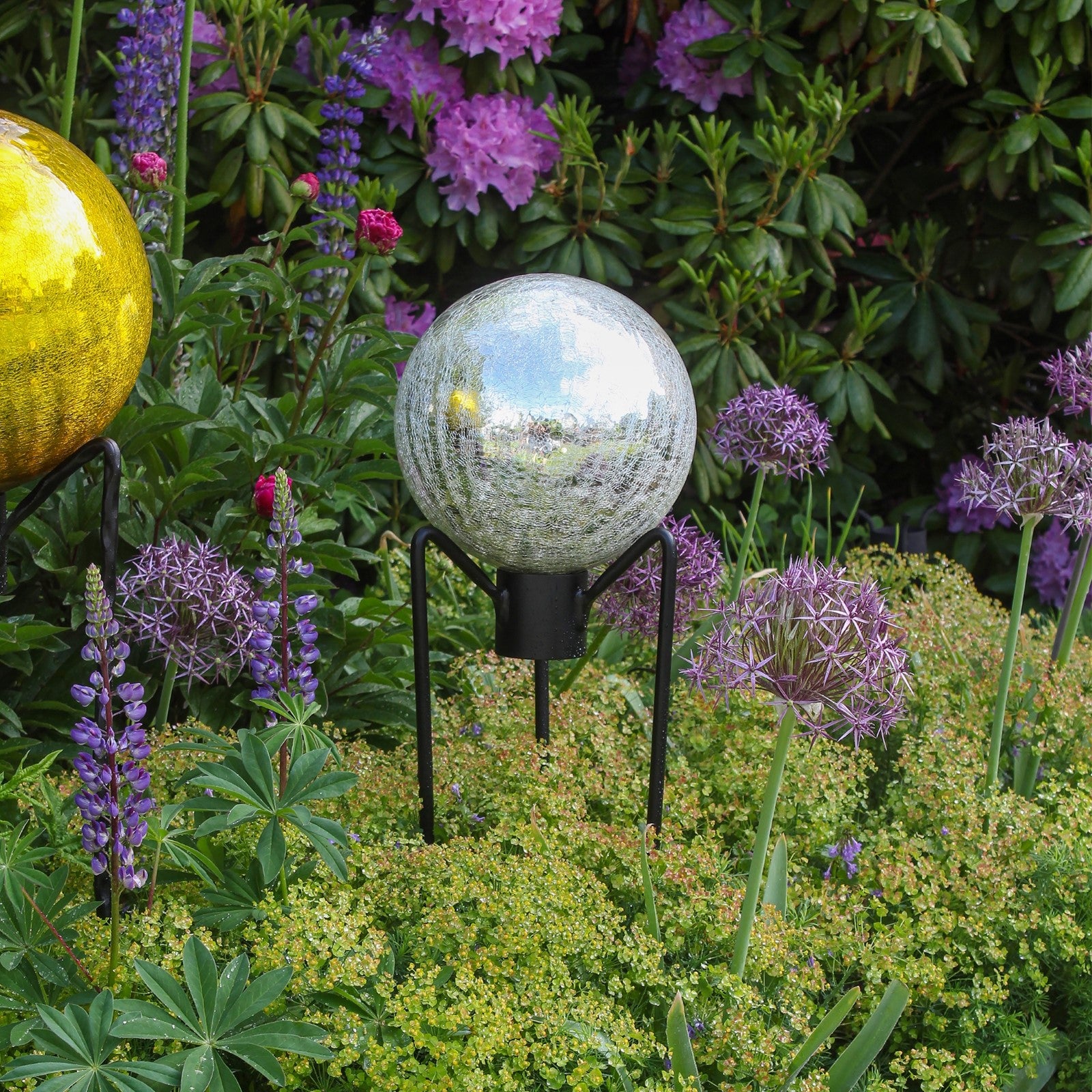 ACHLA 10in Gazing Globe | Silver Crackle Glass Garden Sphere | Outdoor Patio & Garden Decor | 10 x 10 x 12 in | Model G10-S-C