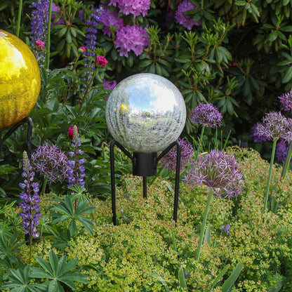 ACHLA 10in Gazing Globe | Silver Crackle Glass Garden Sphere | Outdoor Patio & Garden Decor | 10 x 10 x 12 in | Model G10-S-C