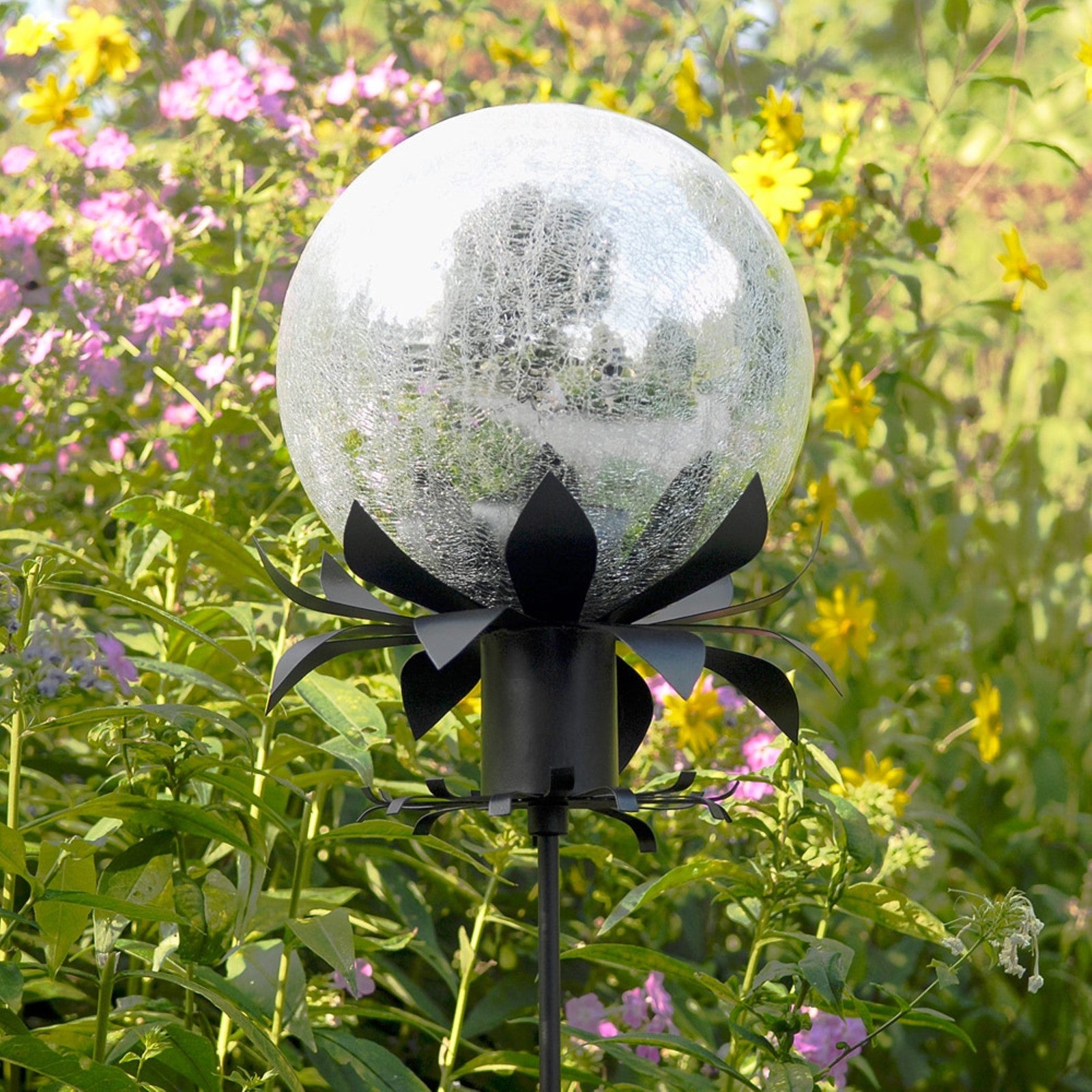ACHLA 10in Gazing Globe | Silver Crackle Glass Garden Sphere | Outdoor Patio & Garden Decor | 10 x 10 x 12 in | Model G10-S-C