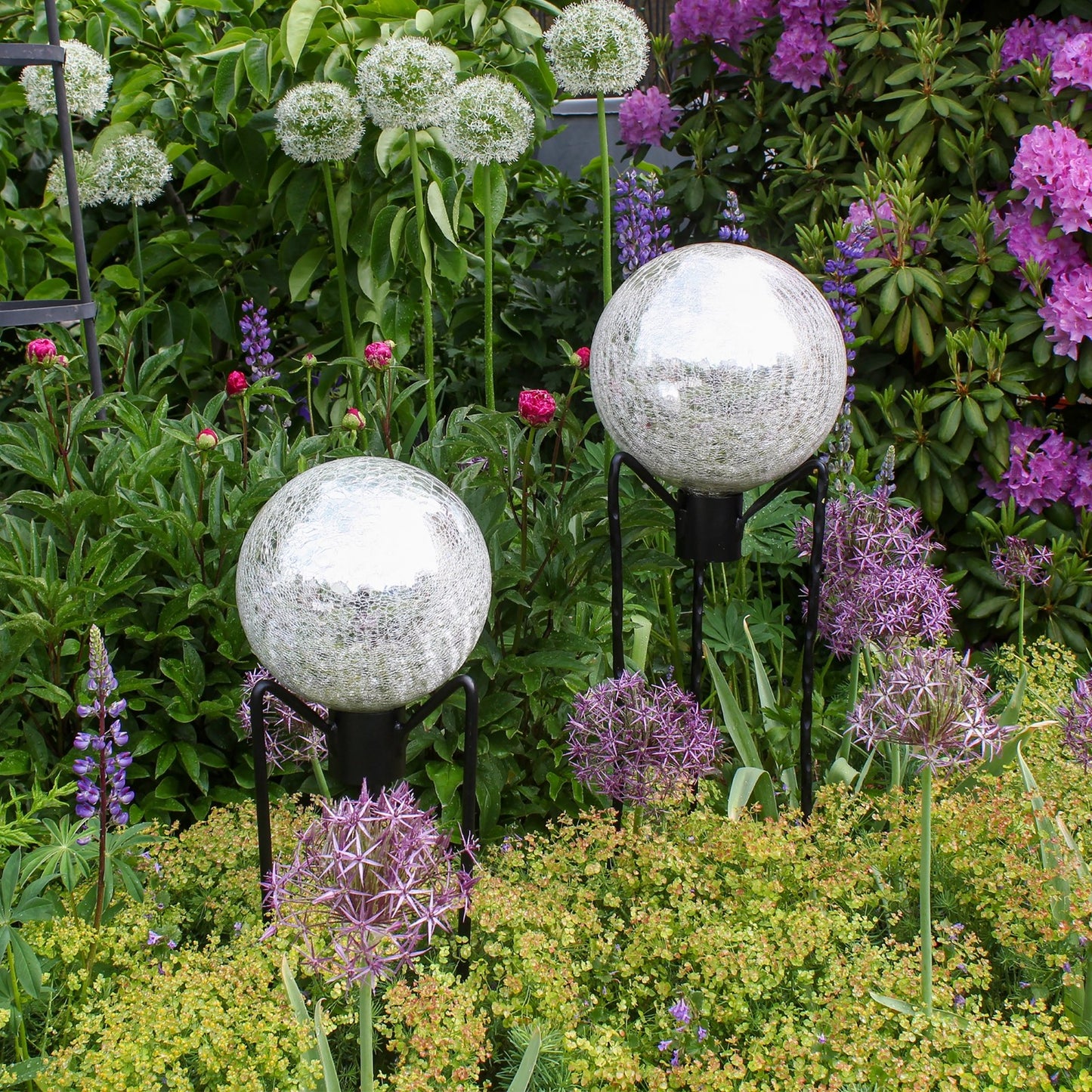 ACHLA 10in Gazing Globe | Silver Crackle Glass Garden Sphere | Outdoor Patio & Garden Decor | 10 x 10 x 12 in | Model G10-S-C