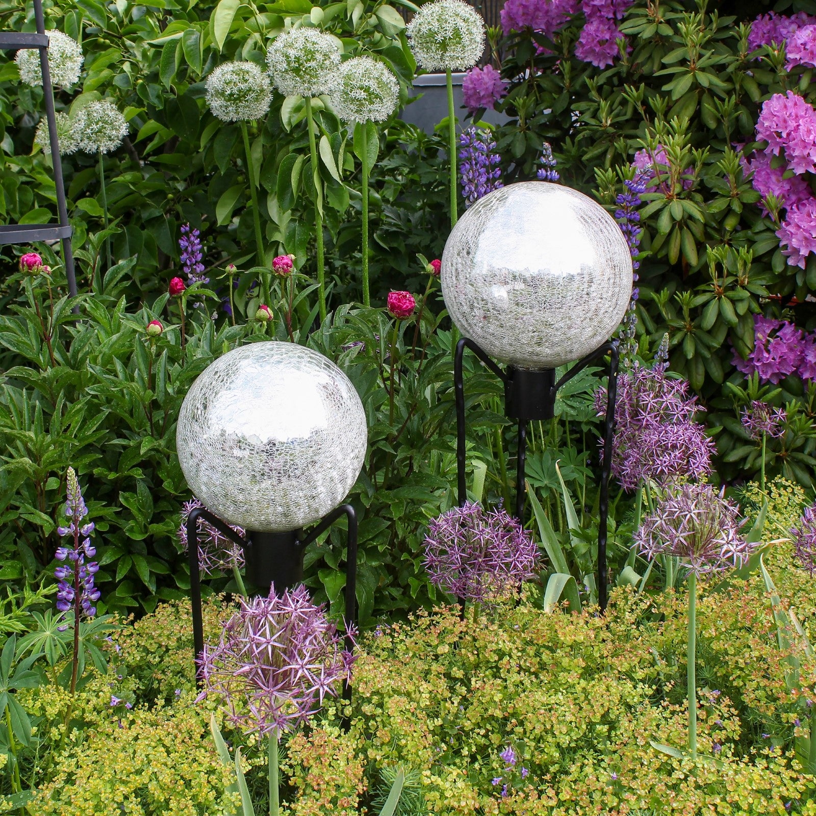 ACHLA 10in Gazing Globe | Silver Crackle Glass Garden Sphere | Outdoor Patio & Garden Decor | 10 x 10 x 12 in | Model G10-S-C