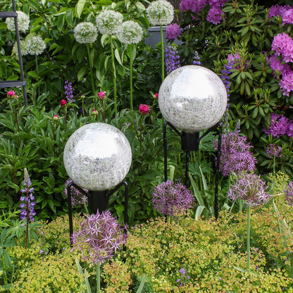 ACHLA 10in Gazing Globe | Silver Crackle Glass Garden Sphere | Outdoor Patio & Garden Decor | 10 x 10 x 12 in | Model G10-S-C