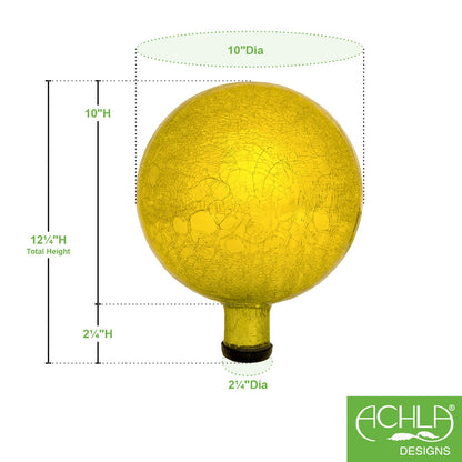 ACHLA Gazing Globe 10in Lemon Drop Crackle Glass | Hand-Blown Reflective Garden Sphere | Patio & Garden Accent | 10 x 10 x 12 in | Model G10-Y-C