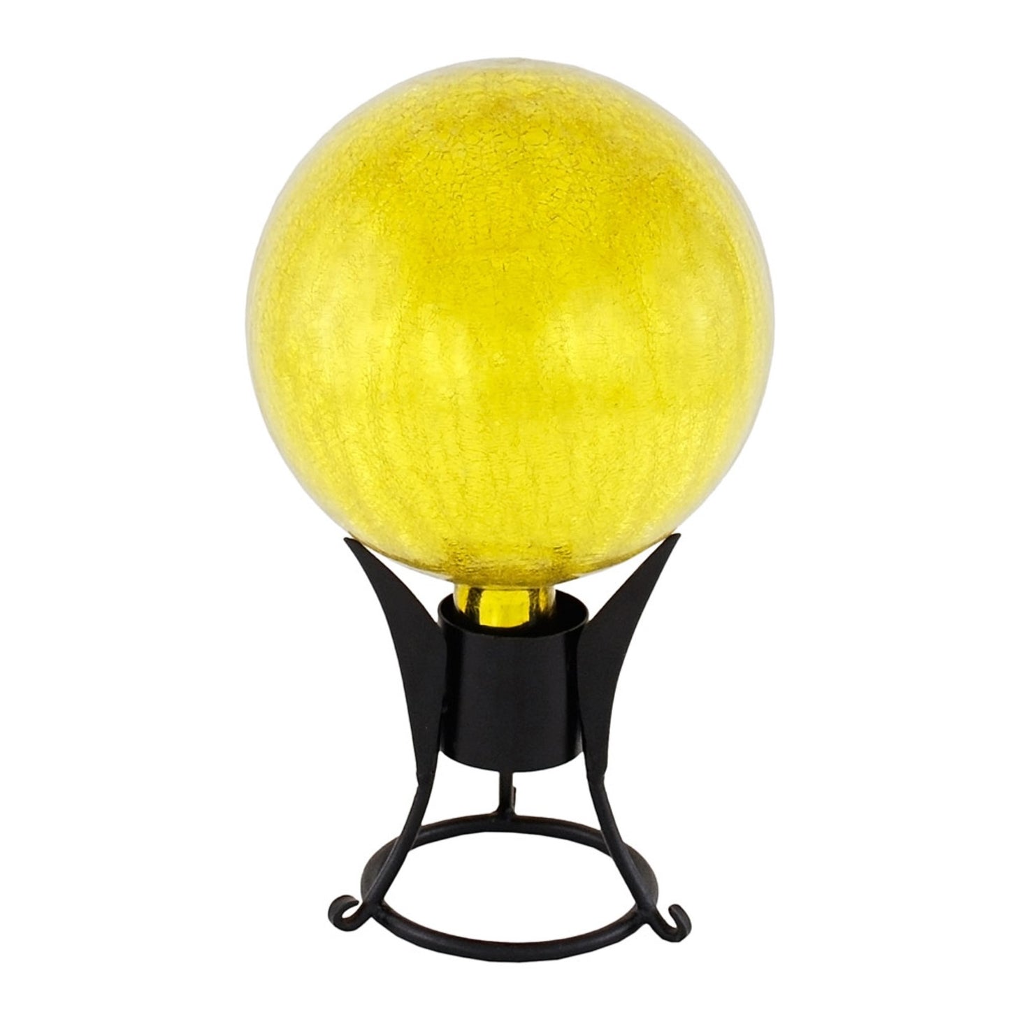 ACHLA Gazing Globe 10in Lemon Drop Crackle Glass | Hand-Blown Reflective Garden Sphere | Patio & Garden Accent | 10 x 10 x 12 in | Model G10-Y-C