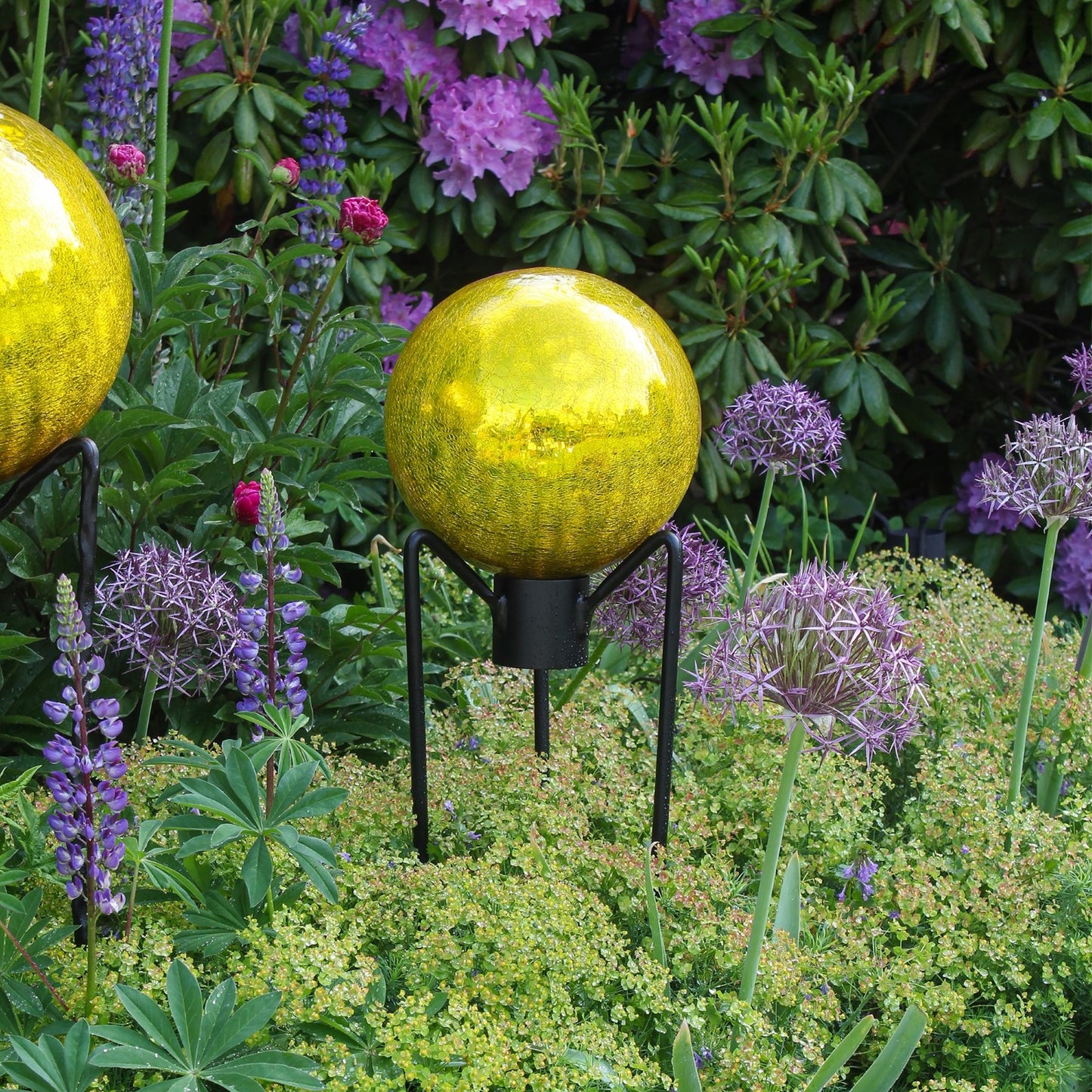 ACHLA Gazing Globe 10in Lemon Drop Crackle Glass | Hand-Blown Reflective Garden Sphere | Patio & Garden Accent | 10 x 10 x 12 in | Model G10-Y-C