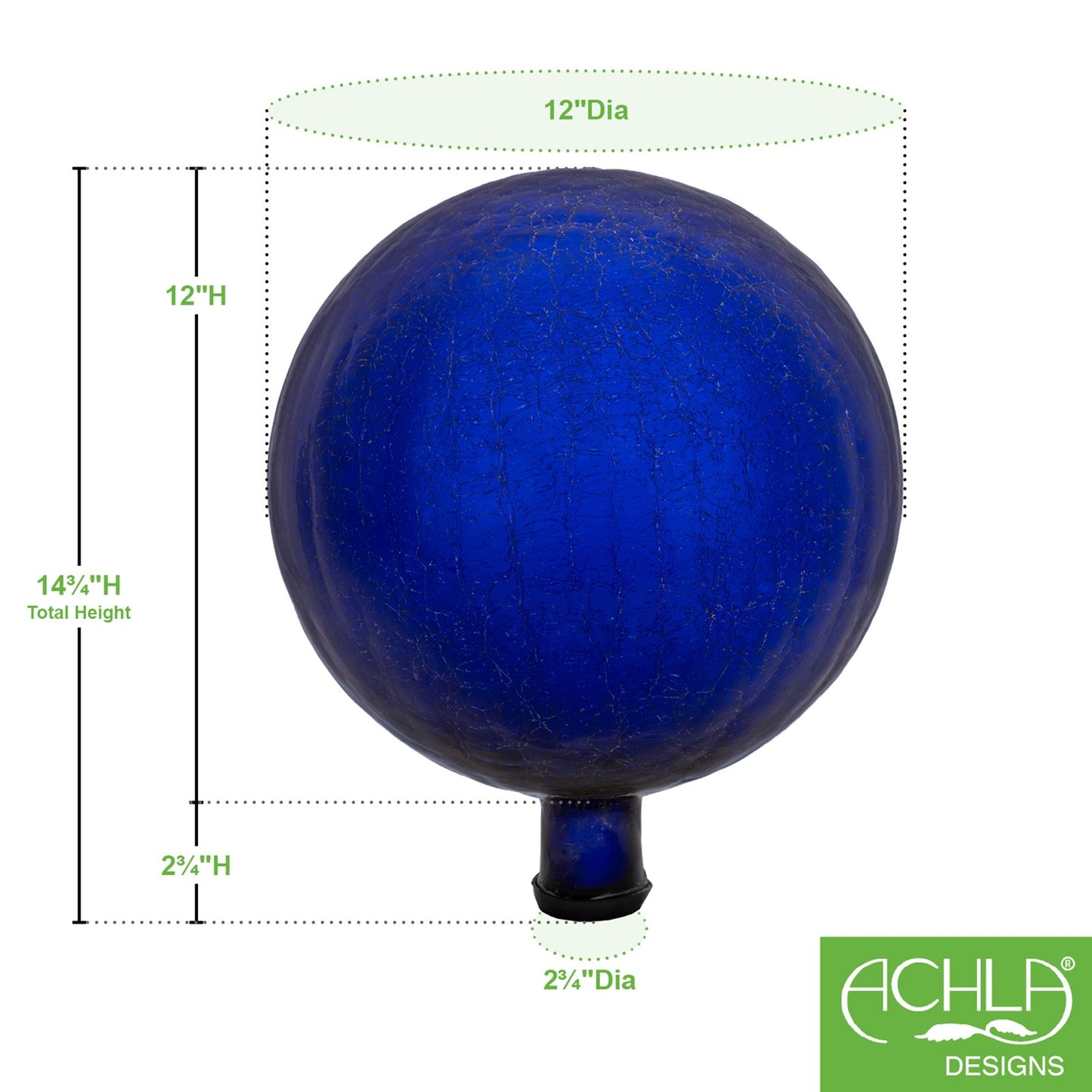 ACHLA 12in Gazing Globe | Blue Crackle Hand-Blown Glass | Garden & Patio Accent | 12 x 12 x 14 in | Model G12-BL-C