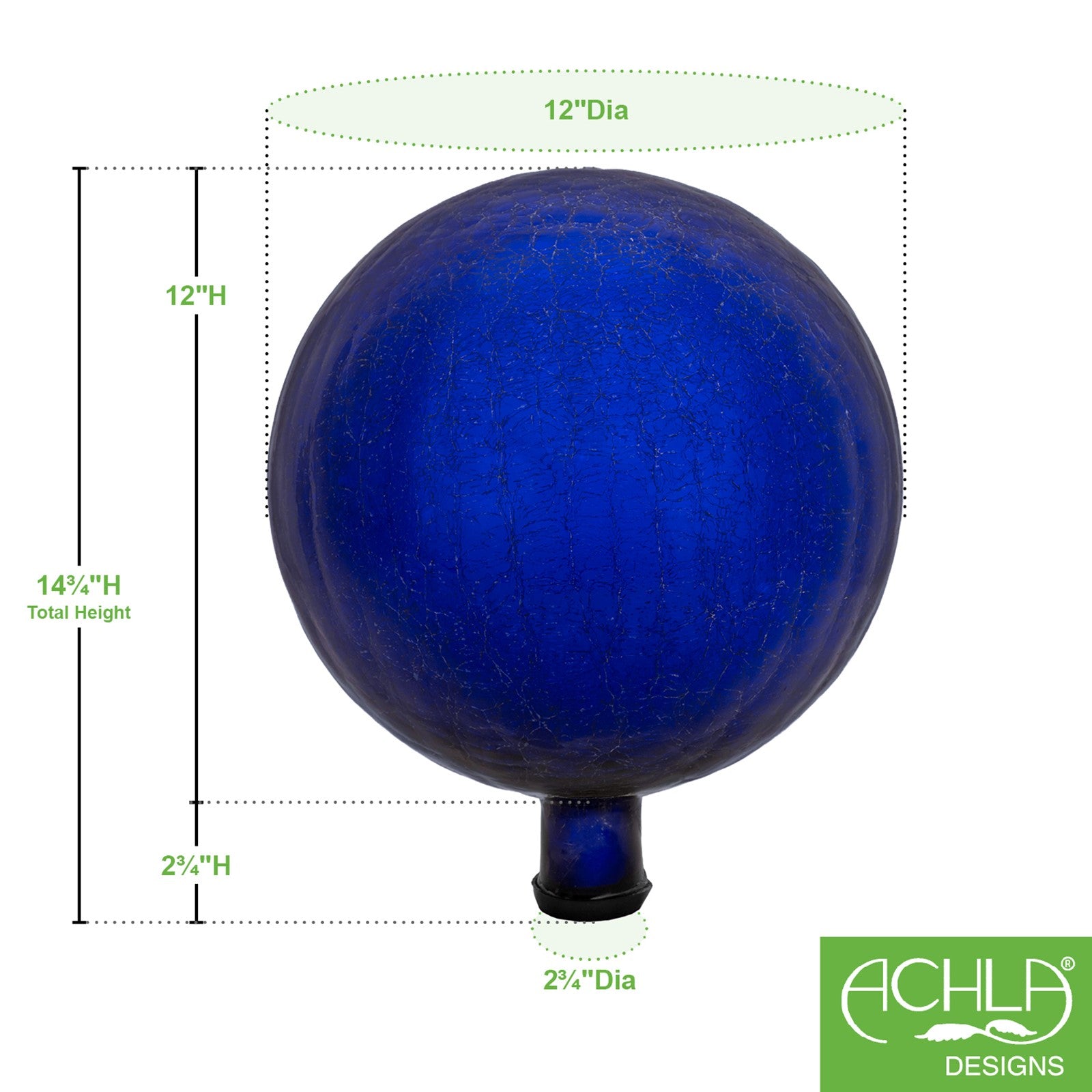 ACHLA 12in Gazing Globe | Blue Crackle Hand-Blown Glass | Garden & Patio Accent | 12 x 12 x 14 in | Model G12-BL-C
