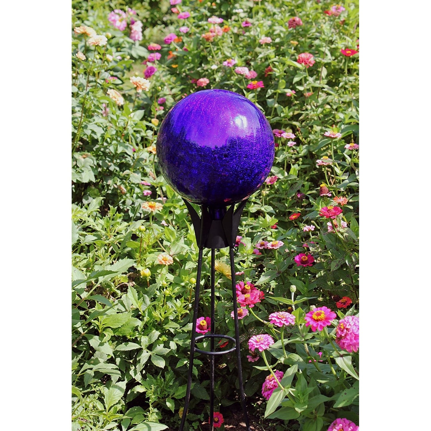 ACHLA 12in Gazing Globe | Blue Crackle Hand-Blown Glass | Garden & Patio Accent | 12 x 12 x 14 in | Model G12-BL-C