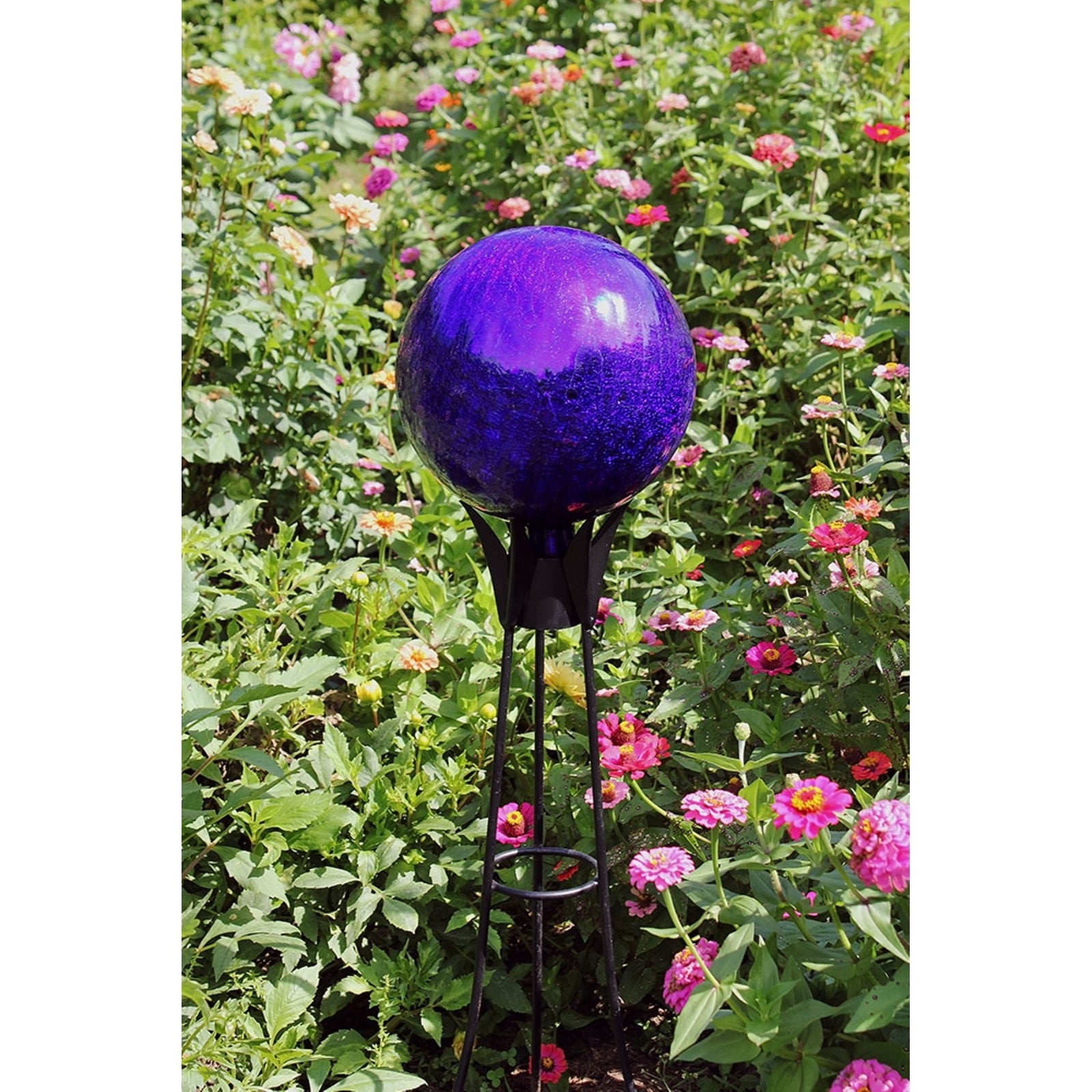 ACHLA 12in Gazing Globe | Blue Crackle Hand-Blown Glass | Garden & Patio Accent | 12 x 12 x 14 in | Model G12-BL-C