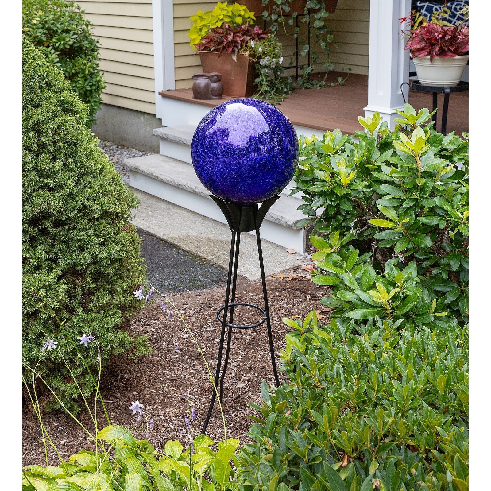 ACHLA 12in Gazing Globe | Blue Crackle Hand-Blown Glass | Garden & Patio Accent | 12 x 12 x 14 in | Model G12-BL-C