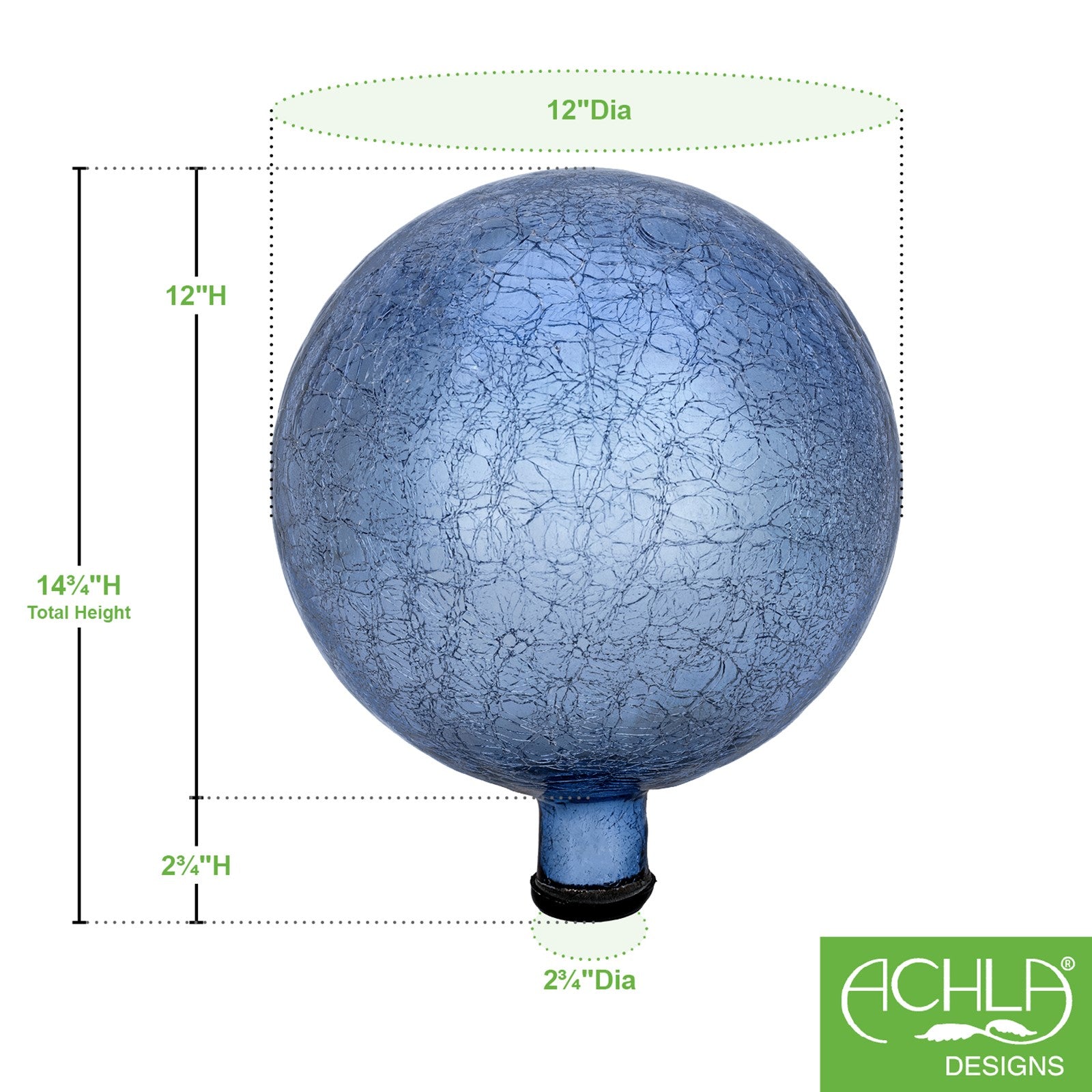 ACHLA 12in Gazing Globe | Blue Lapis Crackle Glass | Garden & Patio Accent | 12 x 12 x 14 in | Model G12-BLL-C