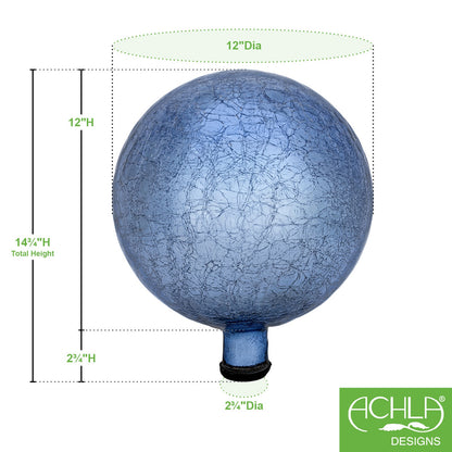 ACHLA 12in Gazing Globe | Blue Lapis Crackle Glass | Garden & Patio Accent | 12 x 12 x 14 in | Model G12-BLL-C