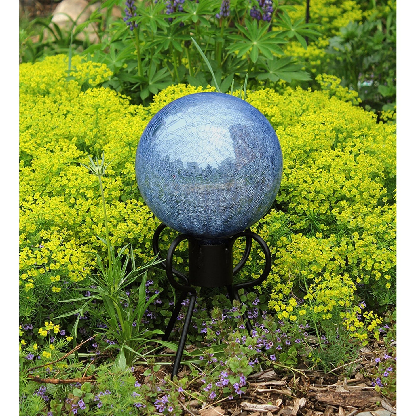 ACHLA 12in Gazing Globe | Blue Lapis Crackle Glass | Garden & Patio Accent | 12 x 12 x 14 in | Model G12-BLL-C