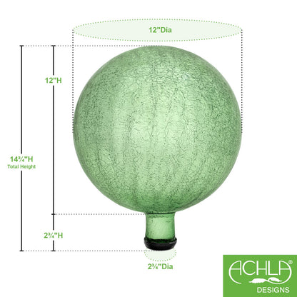 ACHLA 12in Light Green Crackle Gazing Globe | Hand-Blown Glass Garden Sphere | Patio & Yard Decor Accent | 12 x 12 x 14 in | Model G12-LG-C
