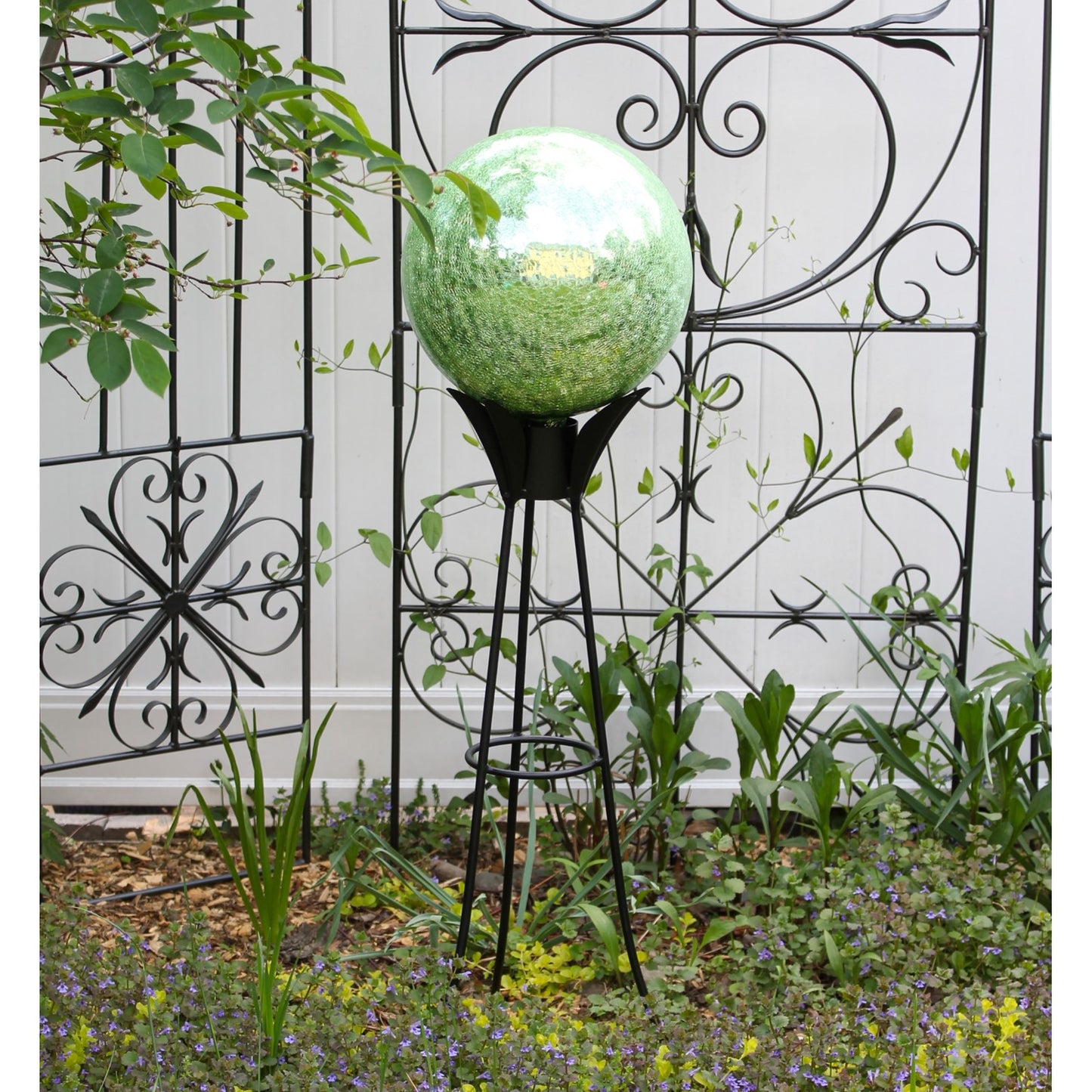 ACHLA 12in Light Green Crackle Gazing Globe | Hand-Blown Glass Garden Sphere | Patio & Yard Decor Accent | 12 x 12 x 14 in | Model G12-LG-C