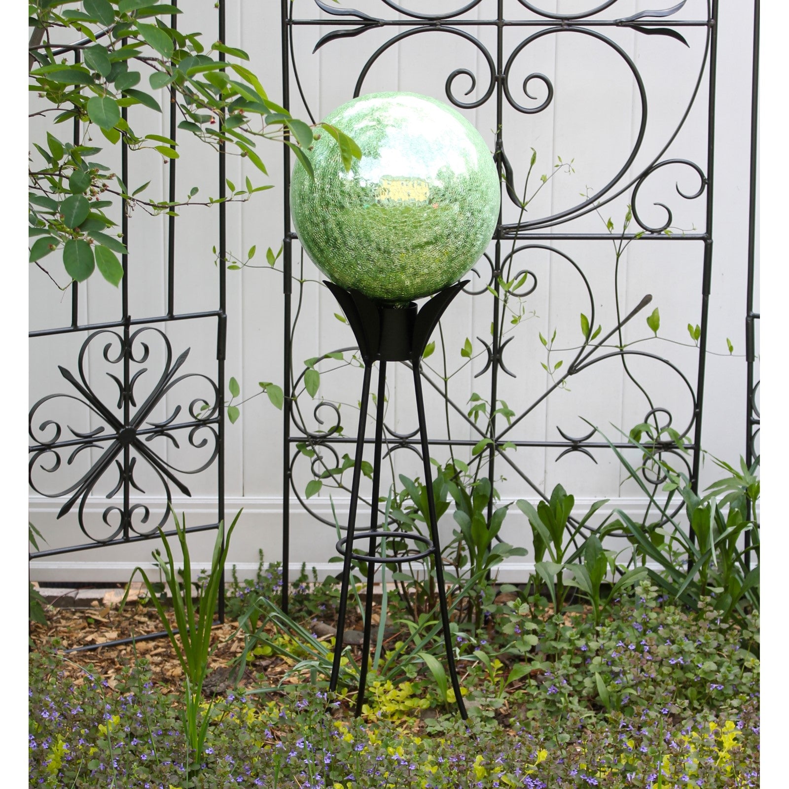 ACHLA 12in Light Green Crackle Gazing Globe | Hand-Blown Glass Garden Sphere | Patio & Yard Decor Accent | 12 x 12 x 14 in | Model G12-LG-C
