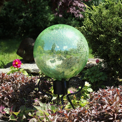 ACHLA 12in Light Green Crackle Gazing Globe | Hand-Blown Glass Garden Sphere | Patio & Yard Decor Accent | 12 x 12 x 14 in | Model G12-LG-C