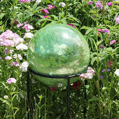 ACHLA 12in Light Green Crackle Gazing Globe | Hand-Blown Glass Garden Sphere | Patio & Yard Decor Accent | 12 x 12 x 14 in | Model G12-LG-C