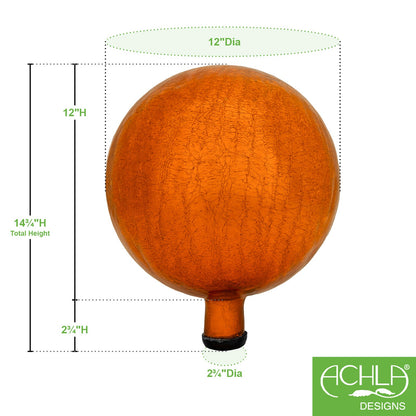 ACHLA 12in Gazing Globe | Crackled Mandarin Glass | Garden & Patio Decor | 12 x 12 x 14 in | Model G12-M-C