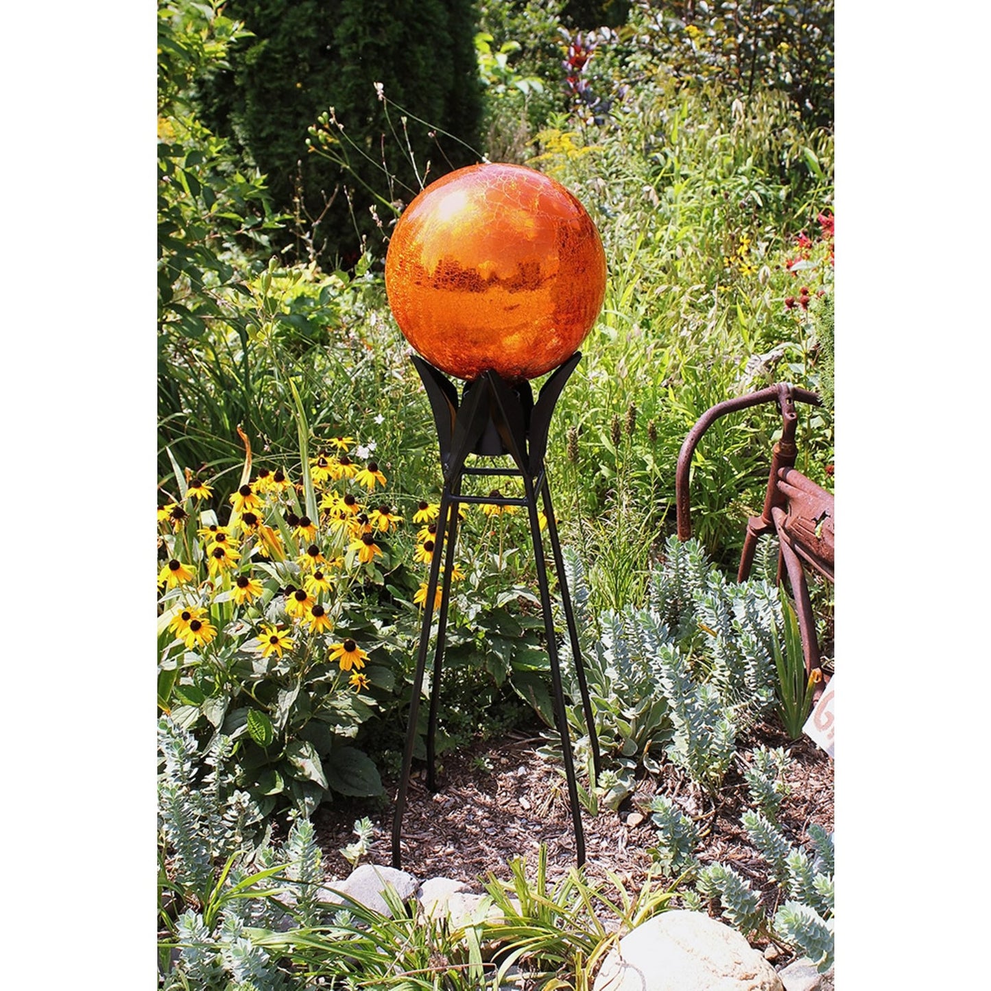 ACHLA 12in Gazing Globe | Crackled Mandarin Glass | Garden & Patio Decor | 12 x 12 x 14 in | Model G12-M-C