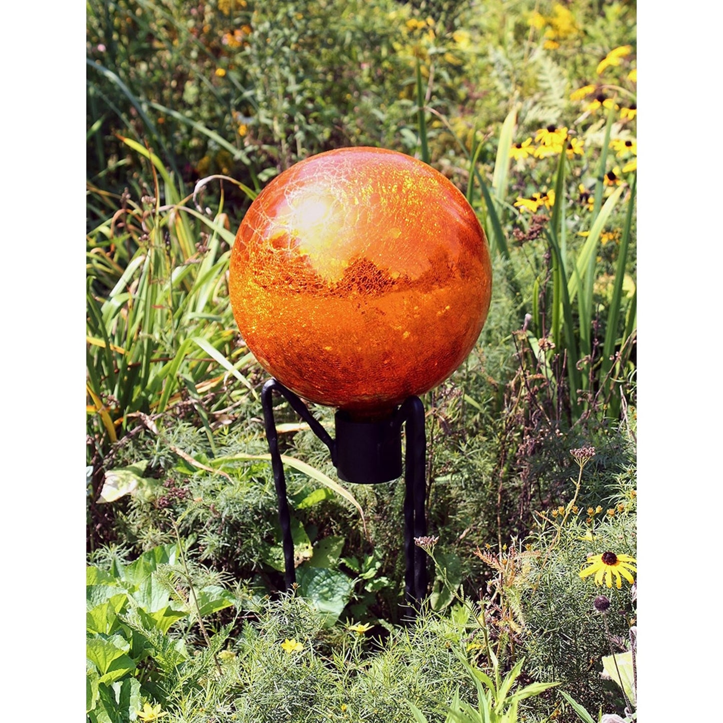 ACHLA 12in Gazing Globe | Crackled Mandarin Glass | Garden & Patio Decor | 12 x 12 x 14 in | Model G12-M-C