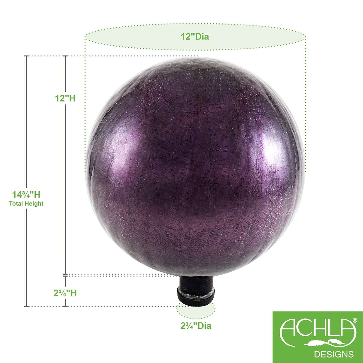 ACHLA 12in Gazing Globe | Crackle Plum Glass Garden Accent | Outdoor Patio & Garden Decor | 12 x 12 x 14 in | Model G12-PL-C