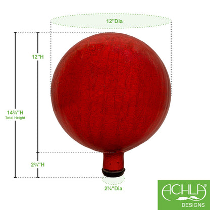 ACHLA Gazing Ball 12in Red Crackle | Garden Ornament & Outdoor Decor | Patio & Garden Accent | 14 in H | Model G12-RD-C