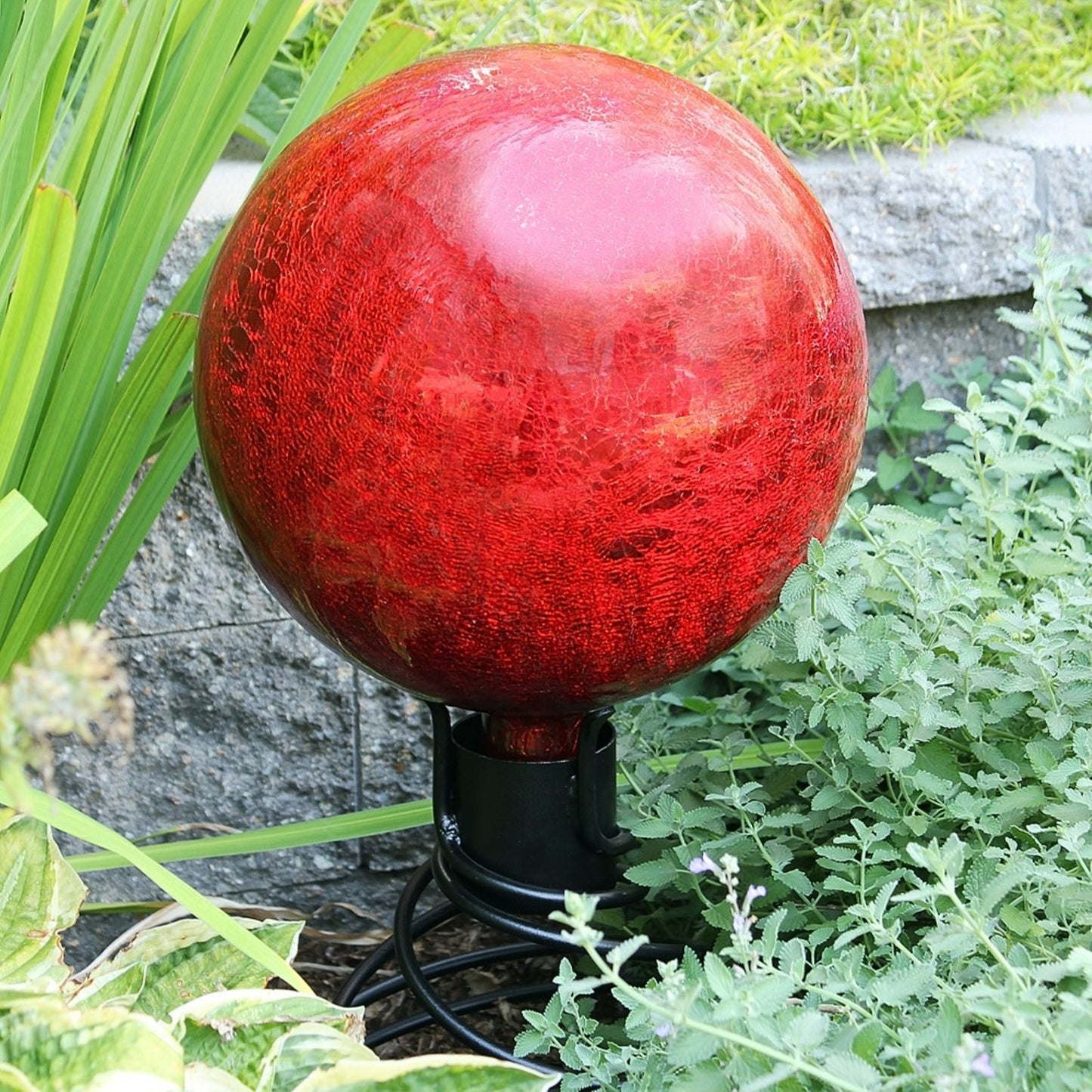 ACHLA Gazing Ball 12in Red Crackle | Garden Ornament & Outdoor Decor | Patio & Garden Accent | 14 in H | Model G12-RD-C