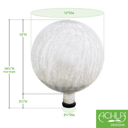 ACHLA 12in Gazing Globe | Silver Crackle Glass | Garden & Patio Accent | 12 x 12 x 14 in | Model G12-S-C