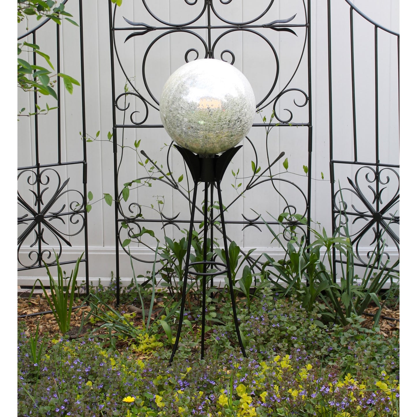 ACHLA 12in Gazing Globe | Silver Crackle Glass | Garden & Patio Accent | 12 x 12 x 14 in | Model G12-S-C