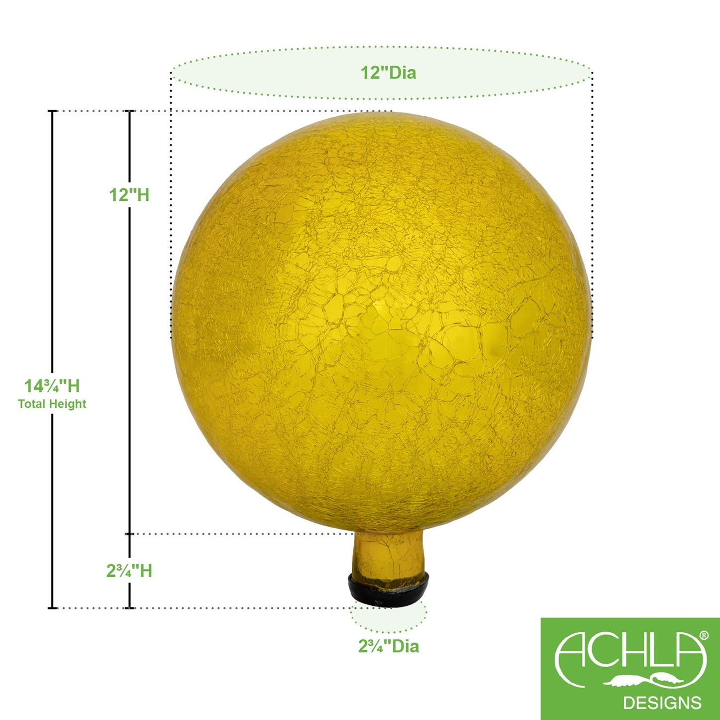 ACHLA Gazing Globe 12in Lemon Drop Crackle | Hand-Blown Glass Garden Sphere | Patio & Yard Accent | 10 x 10 x 12 in | Model G12-Y-C