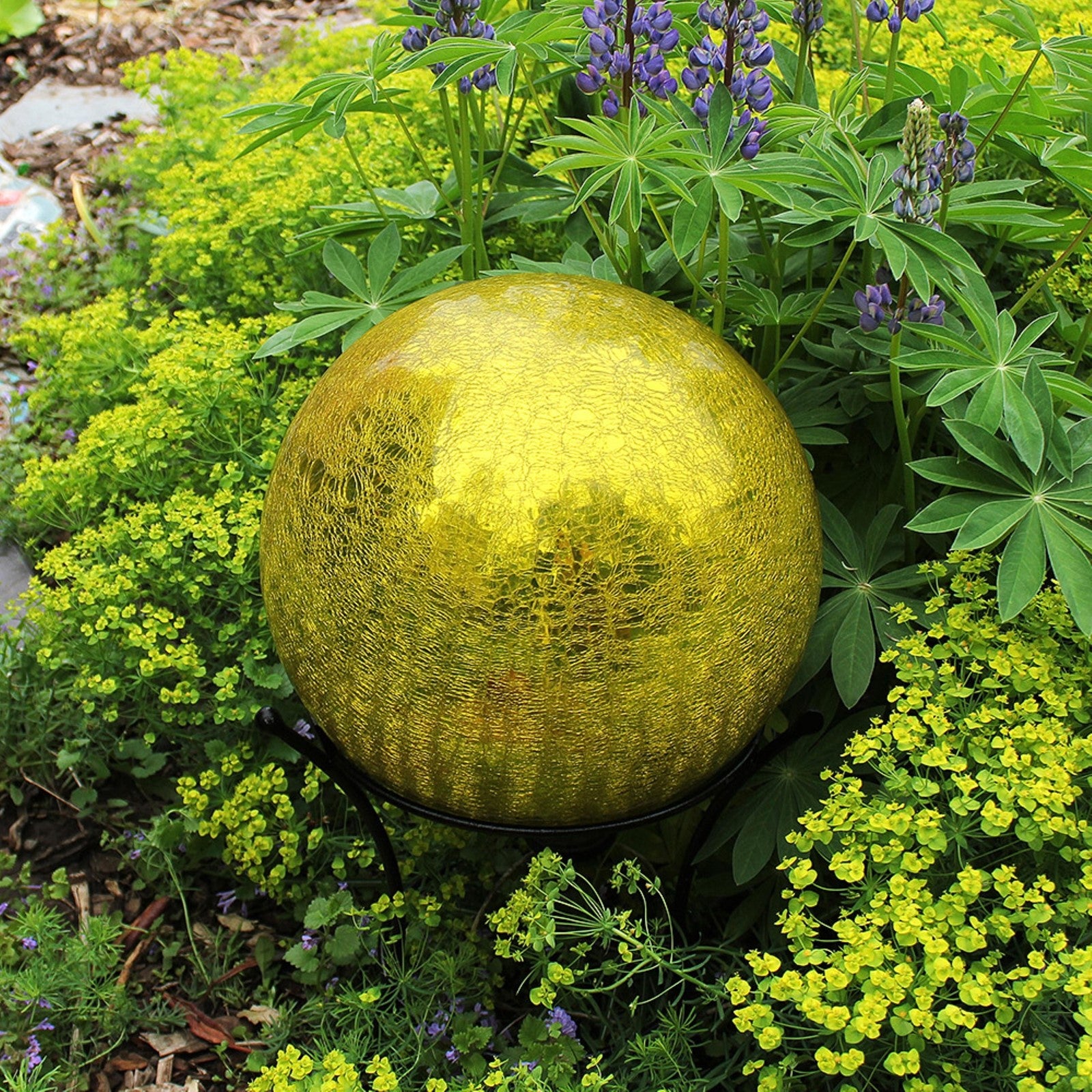 ACHLA Gazing Globe 12in Lemon Drop Crackle | Hand-Blown Glass Garden Sphere | Patio & Yard Accent | 10 x 10 x 12 in | Model G12-Y-C