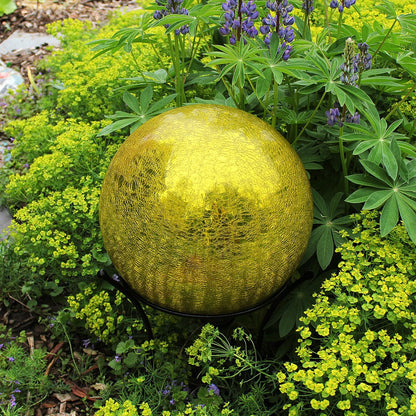 ACHLA Gazing Globe 12in Lemon Drop Crackle | Hand-Blown Glass Garden Sphere | Patio & Yard Accent | 10 x 10 x 12 in | Model G12-Y-C