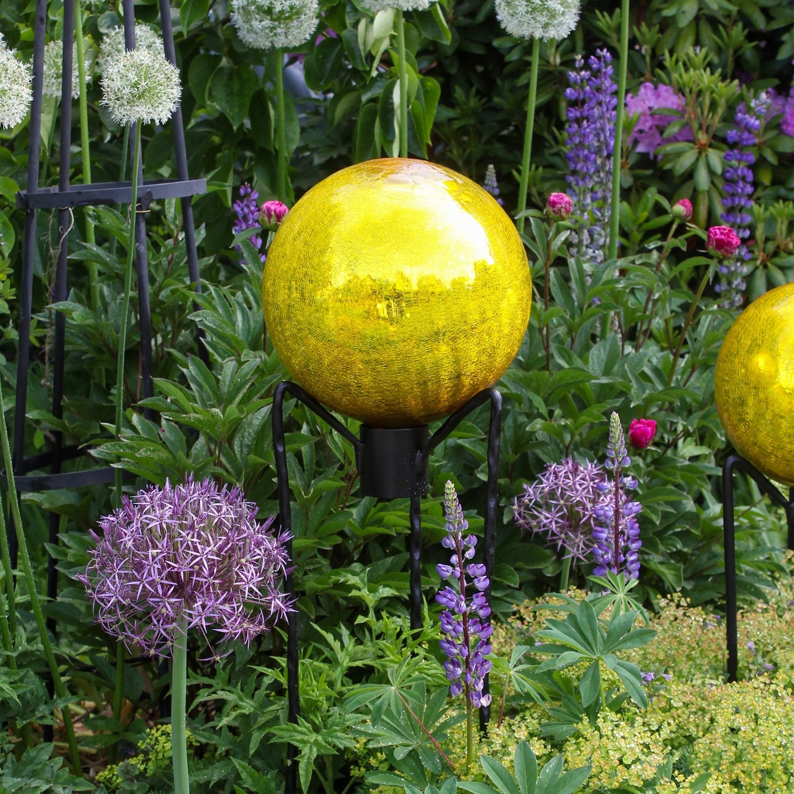 ACHLA Gazing Globe 12in Lemon Drop Crackle | Hand-Blown Glass Garden Sphere | Patio & Yard Accent | 10 x 10 x 12 in | Model G12-Y-C