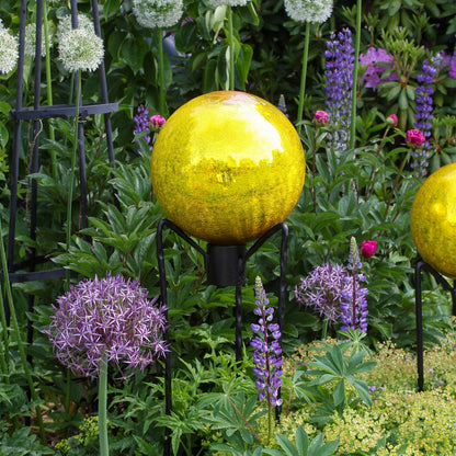ACHLA Gazing Globe 12in Lemon Drop Crackle | Hand-Blown Glass Garden Sphere | Patio & Yard Accent | 10 x 10 x 12 in | Model G12-Y-C