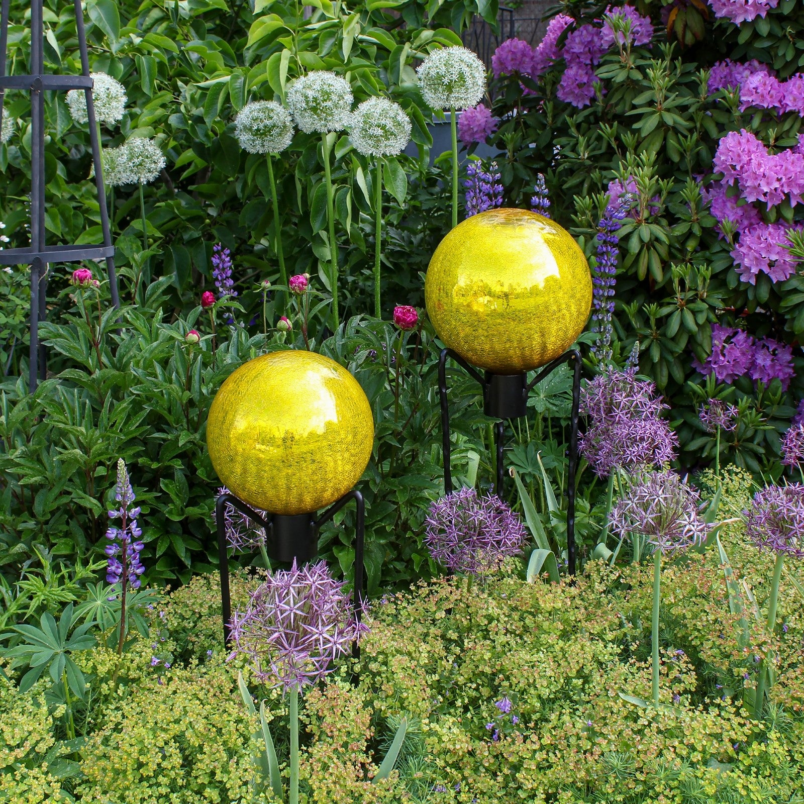 ACHLA Gazing Globe 12in Lemon Drop Crackle | Hand-Blown Glass Garden Sphere | Patio & Yard Accent | 10 x 10 x 12 in | Model G12-Y-C