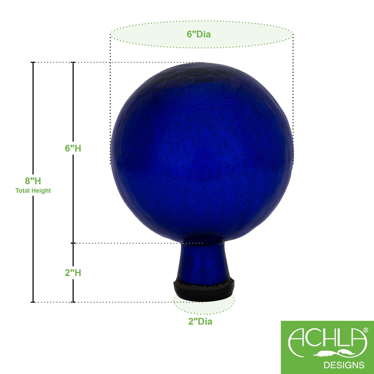 ACHLA 6in Gazing Globe | Crackle Blue Hand-Blown Glass | Garden & Patio Accent | 6 x 6 x 8 in | Model G6-BL-C