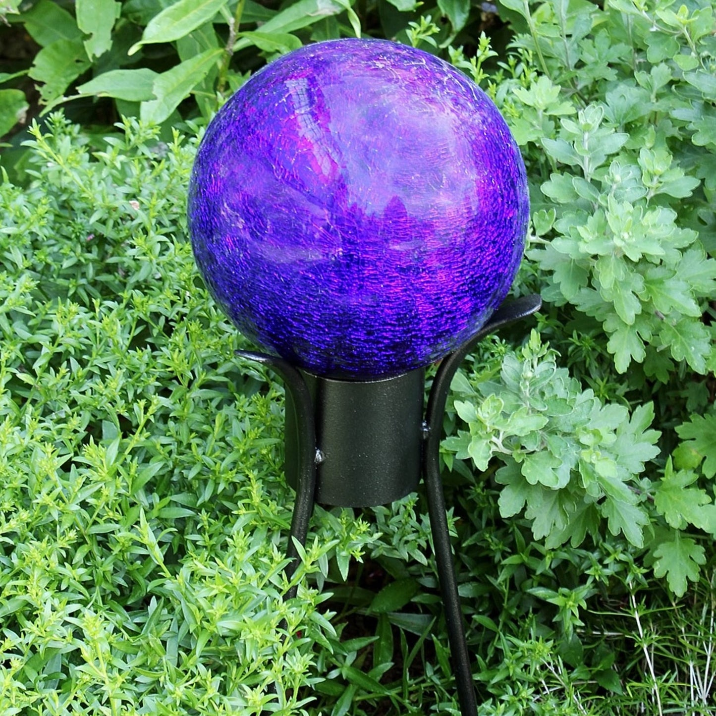 ACHLA 6in Gazing Globe | Crackle Blue Hand-Blown Glass | Garden & Patio Accent | 6 x 6 x 8 in | Model G6-BL-C