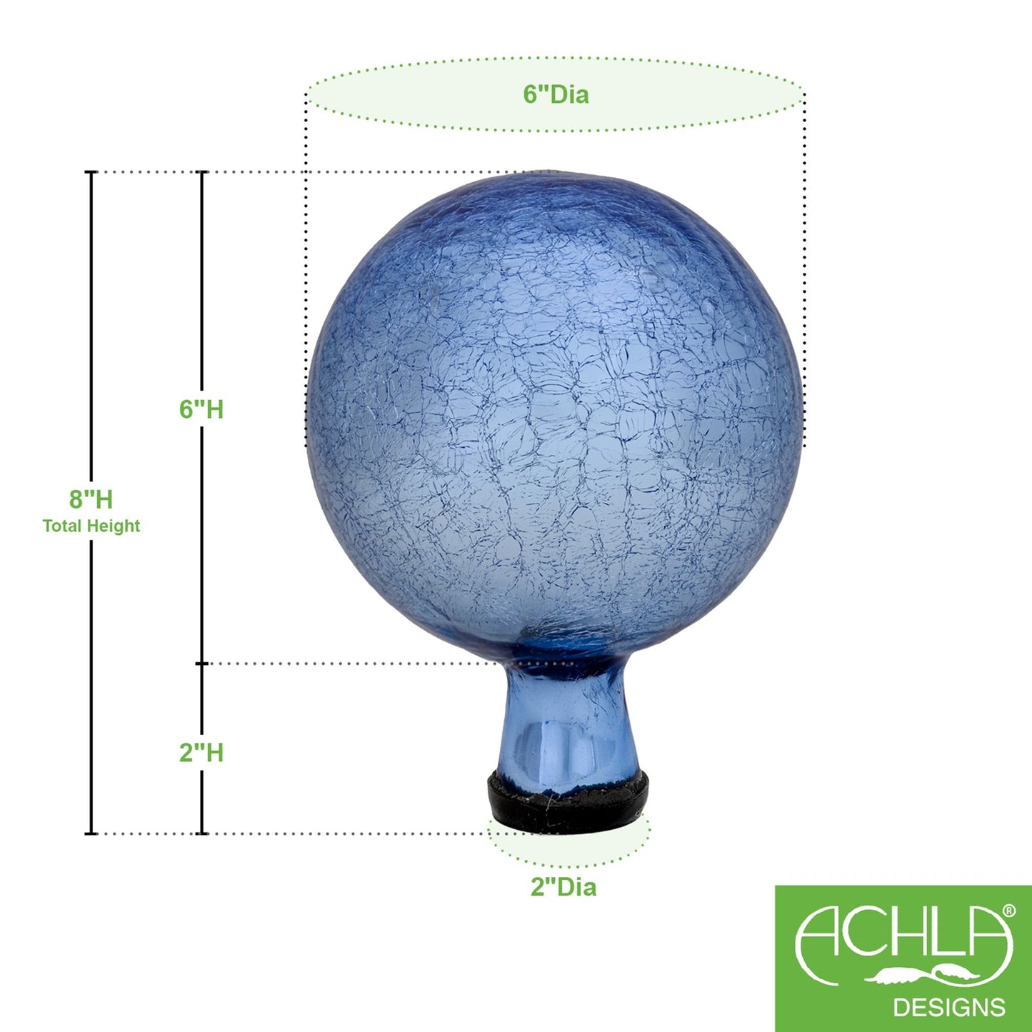 ACHLA 6in Gazing Globe | Blue Lapis Crackle Glass | Garden & Patio Decor | 6 x 6 x 8 in | Model G6-BLL-C