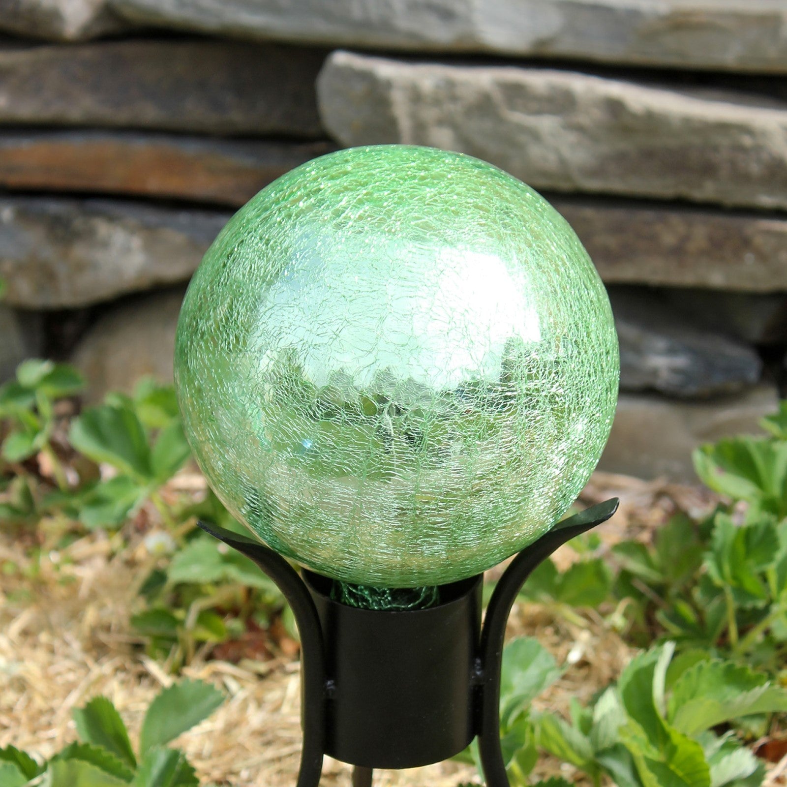 ACHLA 6in Gazing Globe | Light Green Crackle Glass | Garden & Patio Accent | 6 x 6 x 8 in | Model G6-LG-C