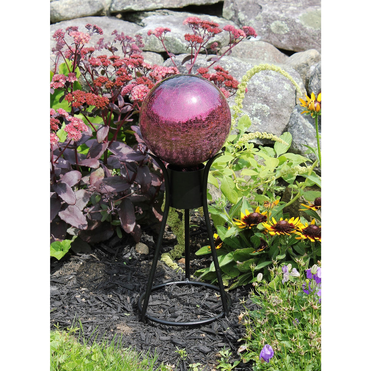ACHLA 6in Gazing Globe | Crackle Plum Hand-Blown Glass | Garden & Patio Accent | 6 x 6 x 8 in | Model G6-PL-C