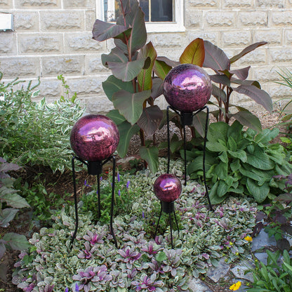 ACHLA 6in Gazing Globe | Crackle Plum Hand-Blown Glass | Garden & Patio Accent | 6 x 6 x 8 in | Model G6-PL-C