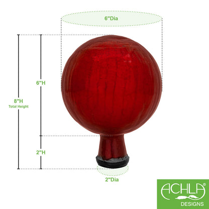 ACHLA Gazing Ball 6in Red Crackle Glass | Hand-Blown Garden Ornament | Patio & Garden Accent | 6 x 6 x 8 in | Model G6-RD-C
