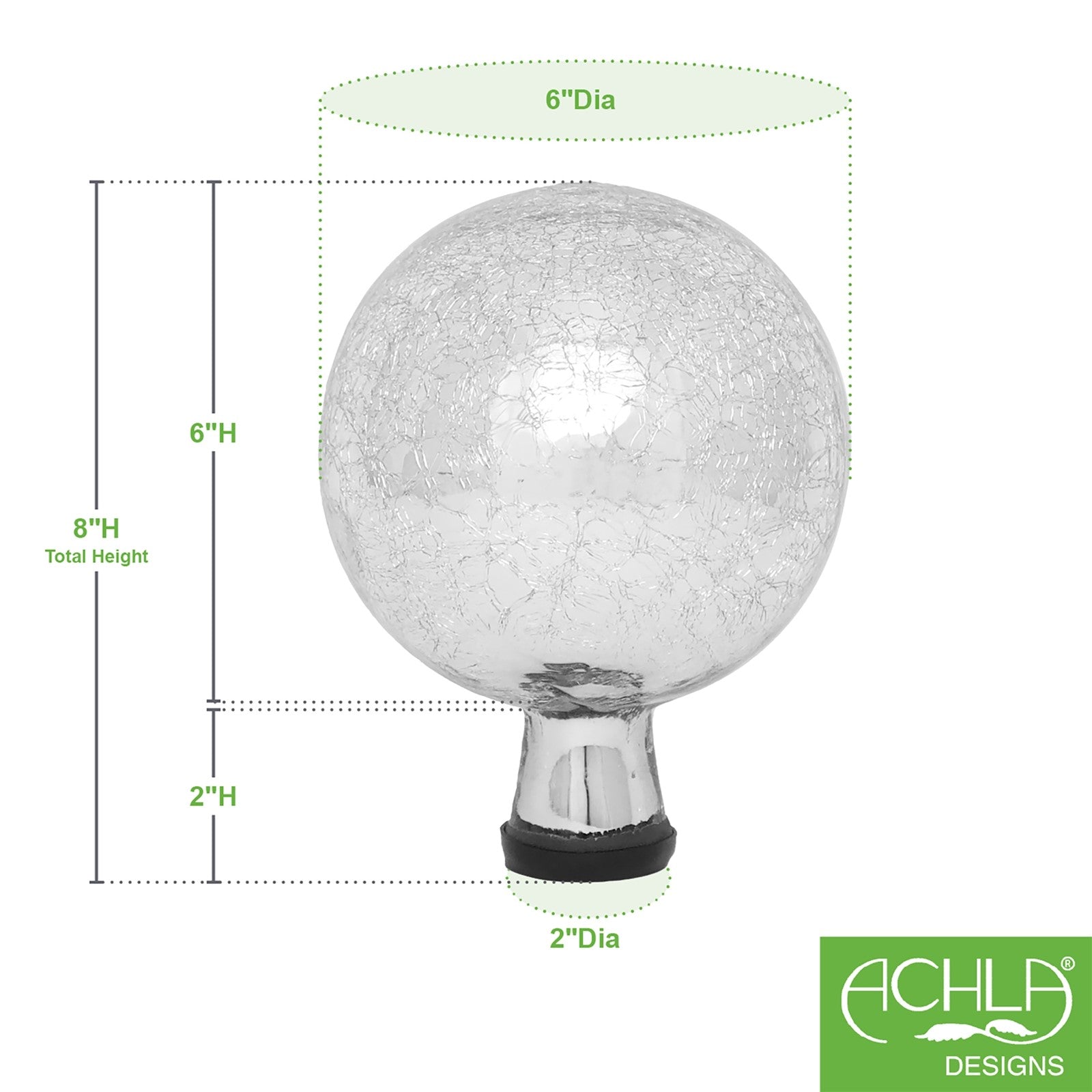 ACHLA 6in Gazing Globe | Silver Crackle Glass Garden Sphere | Outdoor Patio & Garden Accent | 6 x 6 x 8 in | Model G6-S-C