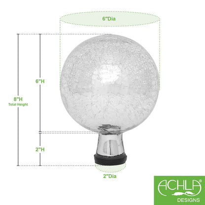 ACHLA 6in Gazing Globe | Silver Crackle Glass Garden Sphere | Outdoor Patio & Garden Accent | 6 x 6 x 8 in | Model G6-S-C