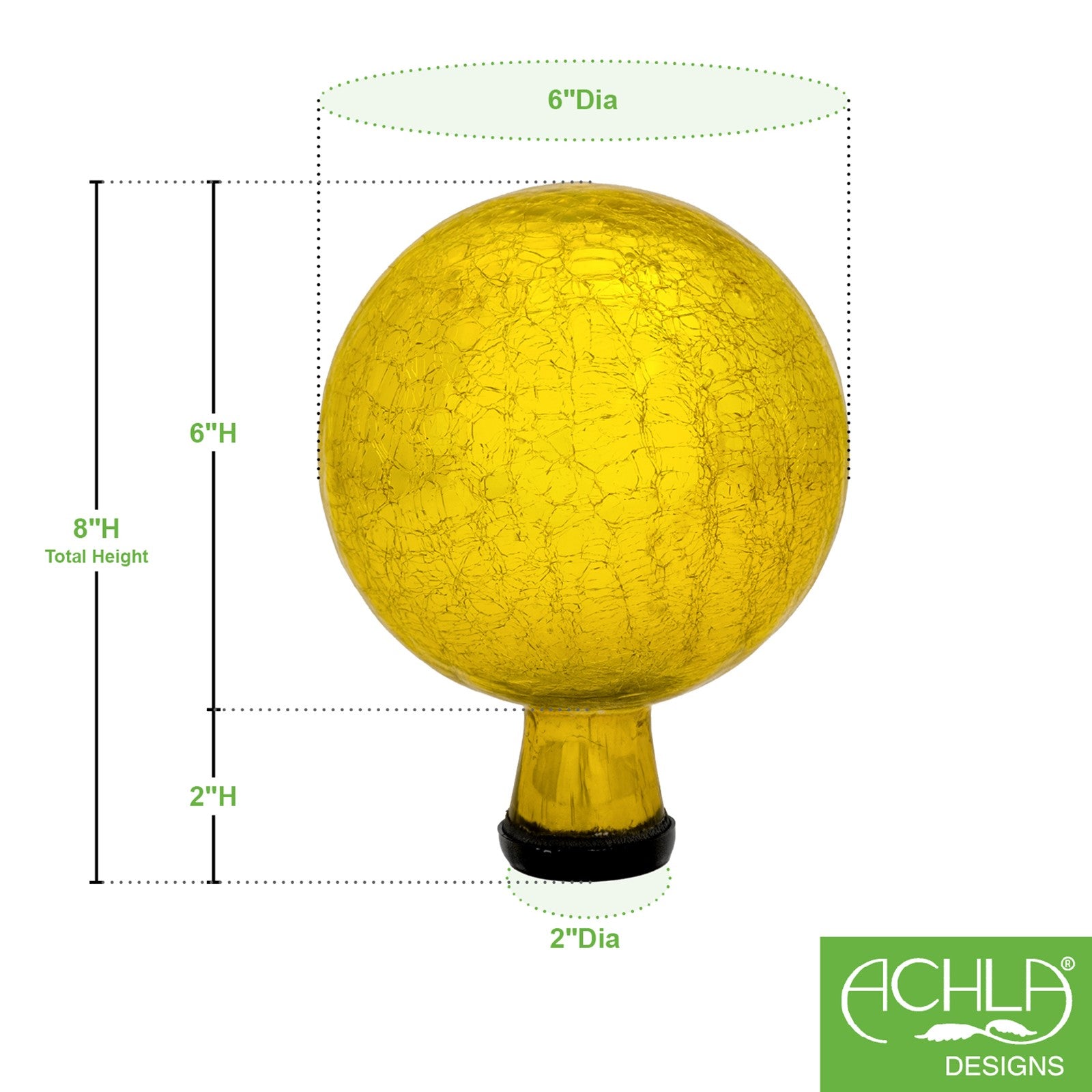 ACHLA Gazing Globe 6in Lemon Drop Crackle Glass | Outdoor Garden & Patio Decor | 6 x 6 x 8 in | Model G6-Y-C