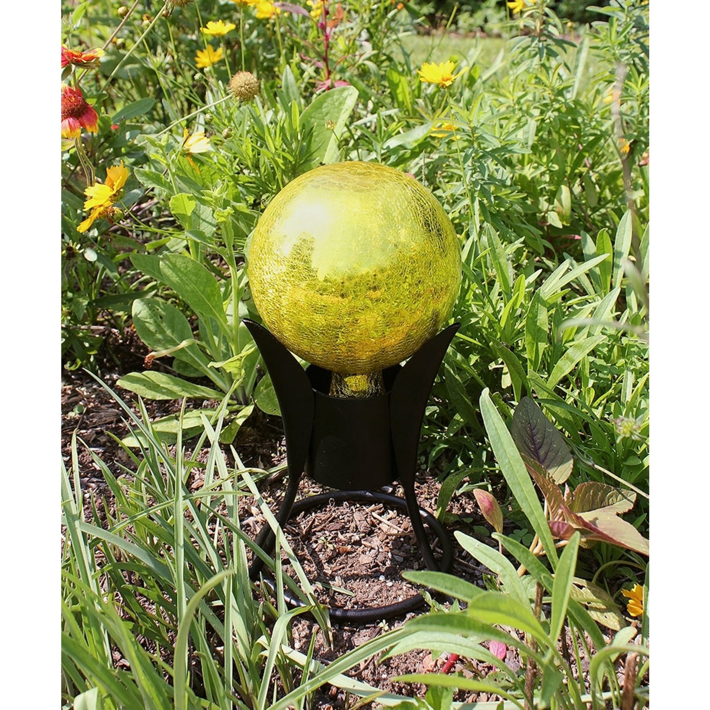 ACHLA Gazing Globe 6in Lemon Drop Crackle Glass | Outdoor Garden & Patio Decor | 6 x 6 x 8 in | Model G6-Y-C